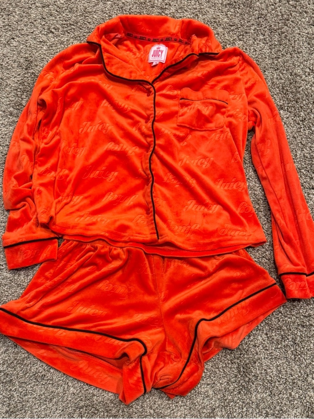 Juicy Couture Women's RED Velour Pajama Set - Long Sleeve Top & Shorts Size XS